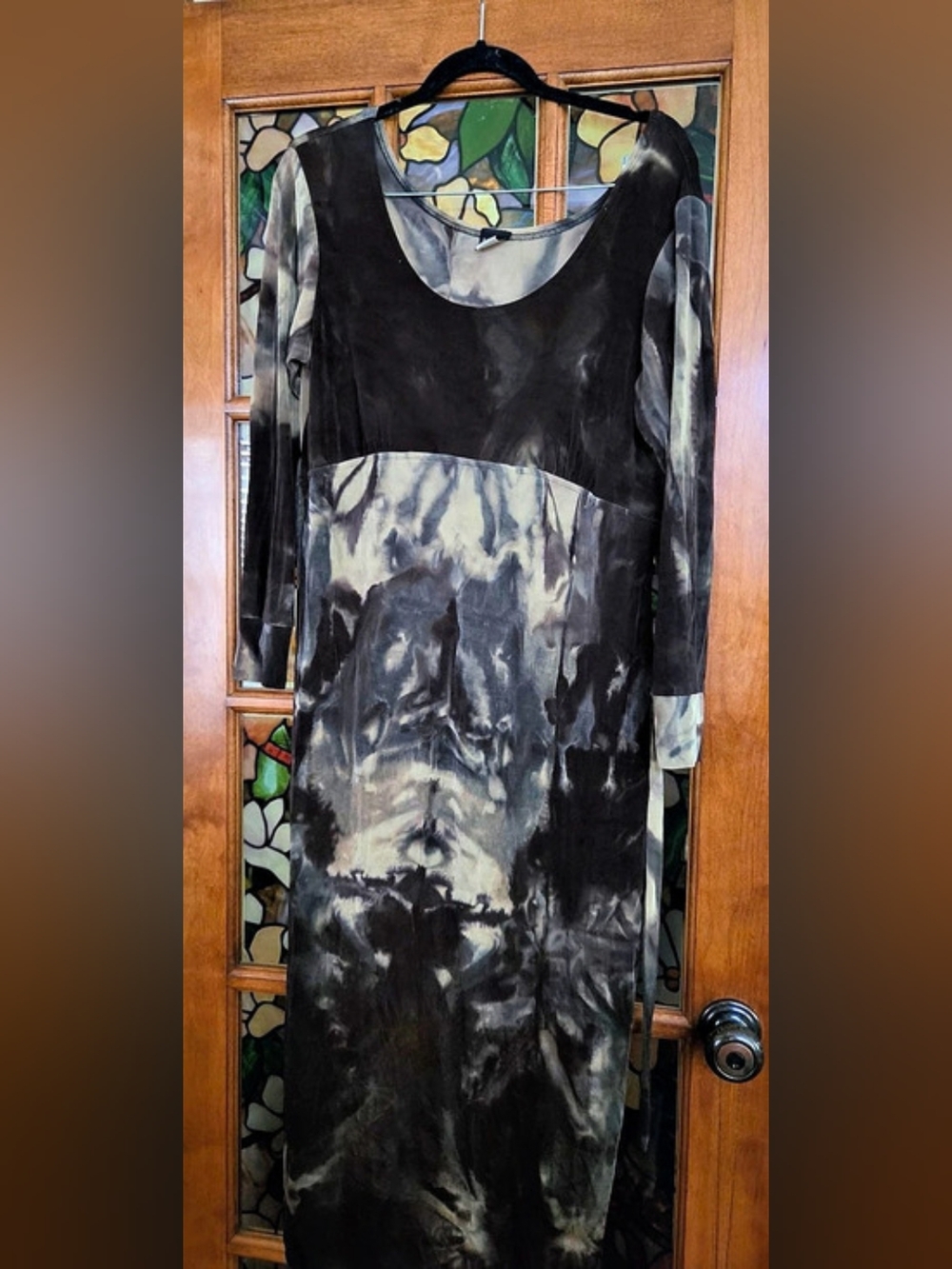 Abstract Variying Shades Of Green Gray Maxi Dress